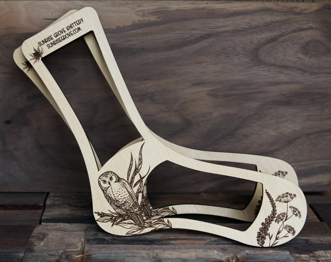 Owl with Plants and Flowers Pair of Wooden Sock Blockers