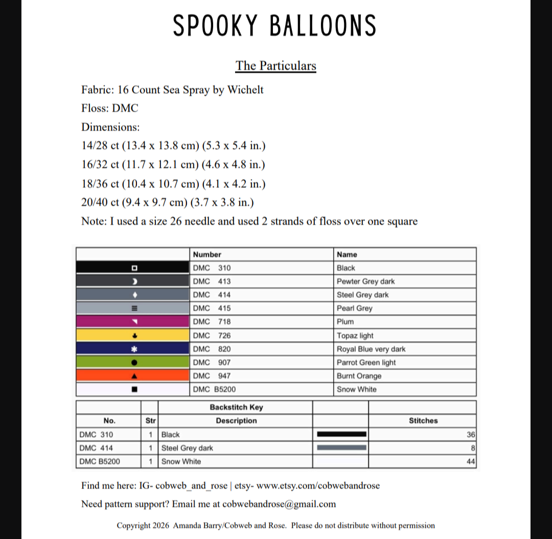 Cobweb and Rose - Spooky Balloons - Cross Stitch Pattern