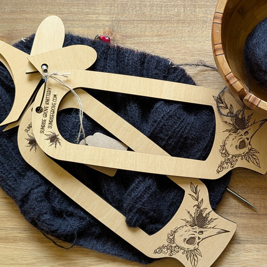 Raven Skull with Plants and Flowers Pair of Wooden Mitten Blockers