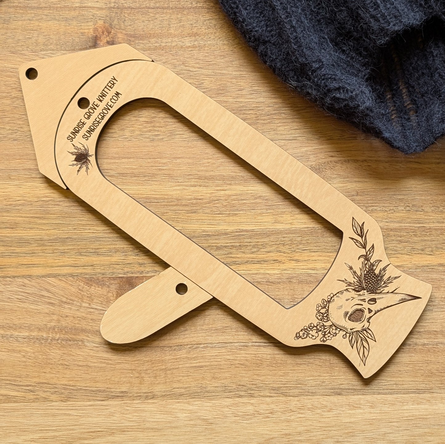 Raven Skull with Plants and Flowers Pair of Wooden Mitten Blockers