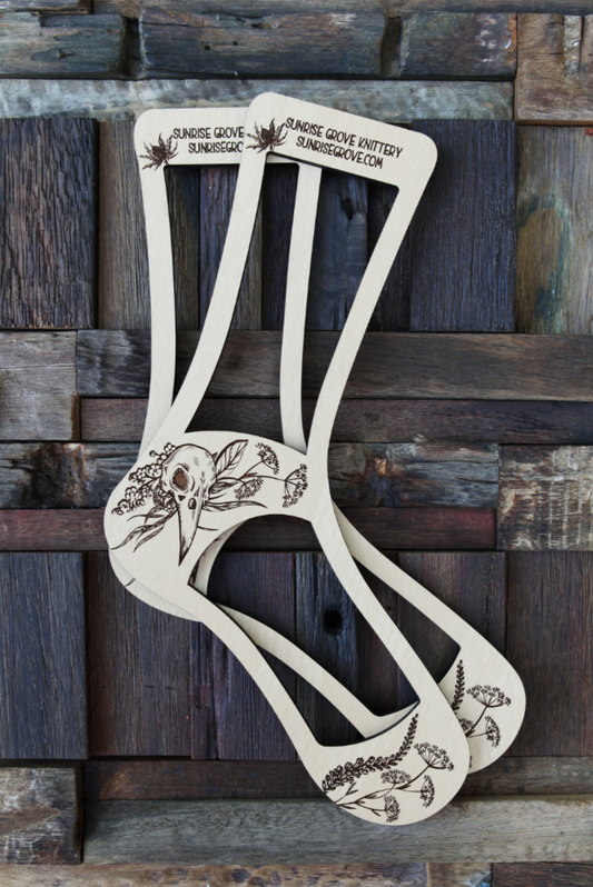 Raven Skull with Plants and Flowers Pair of Wooden Sock Blockers
