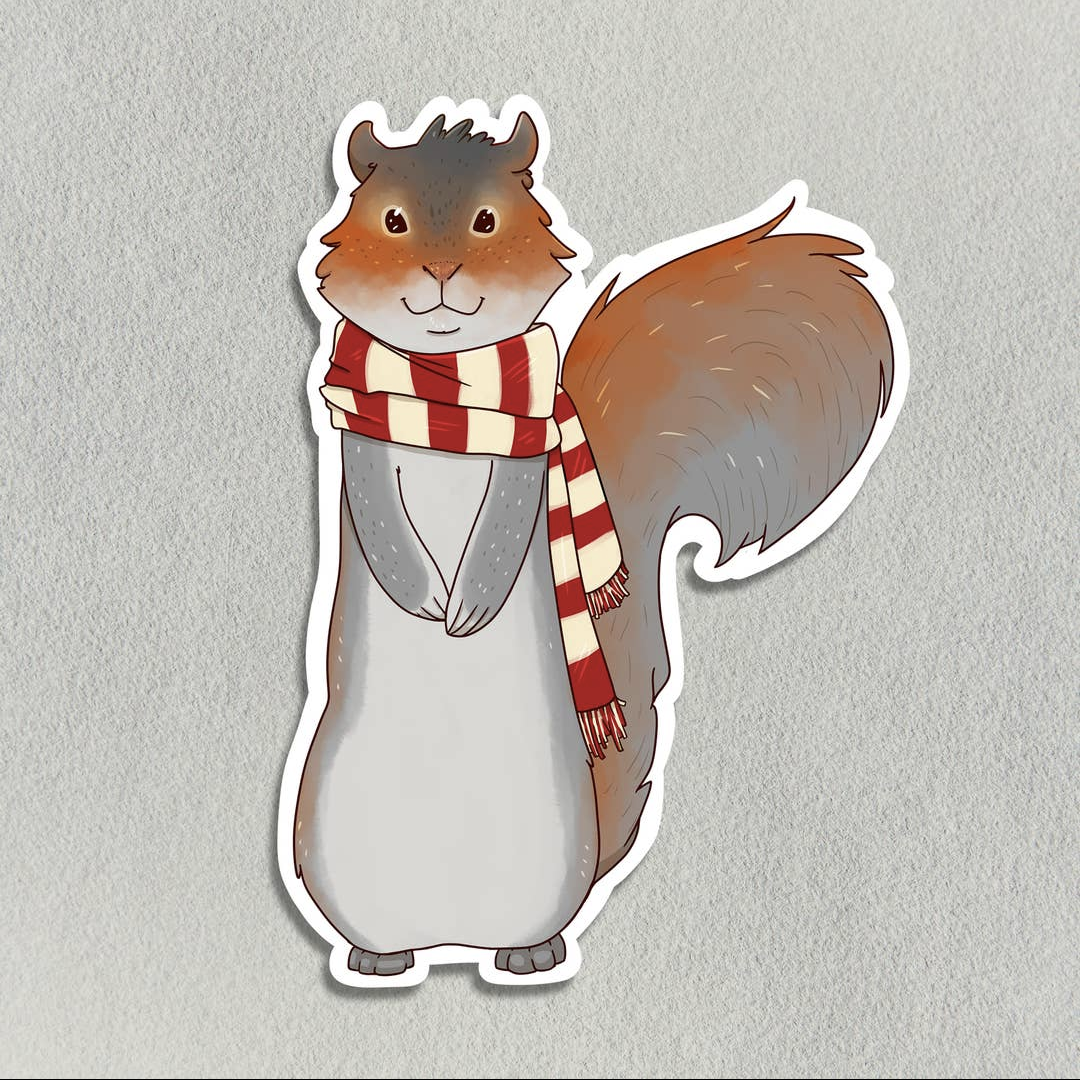 Salt Birch Squirrel with a Winter Scarf Sticker