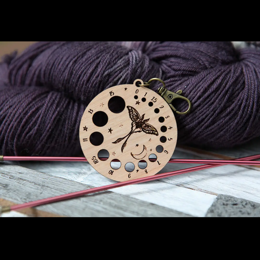 Luna Moth with Moon Knitting Needle Gauge