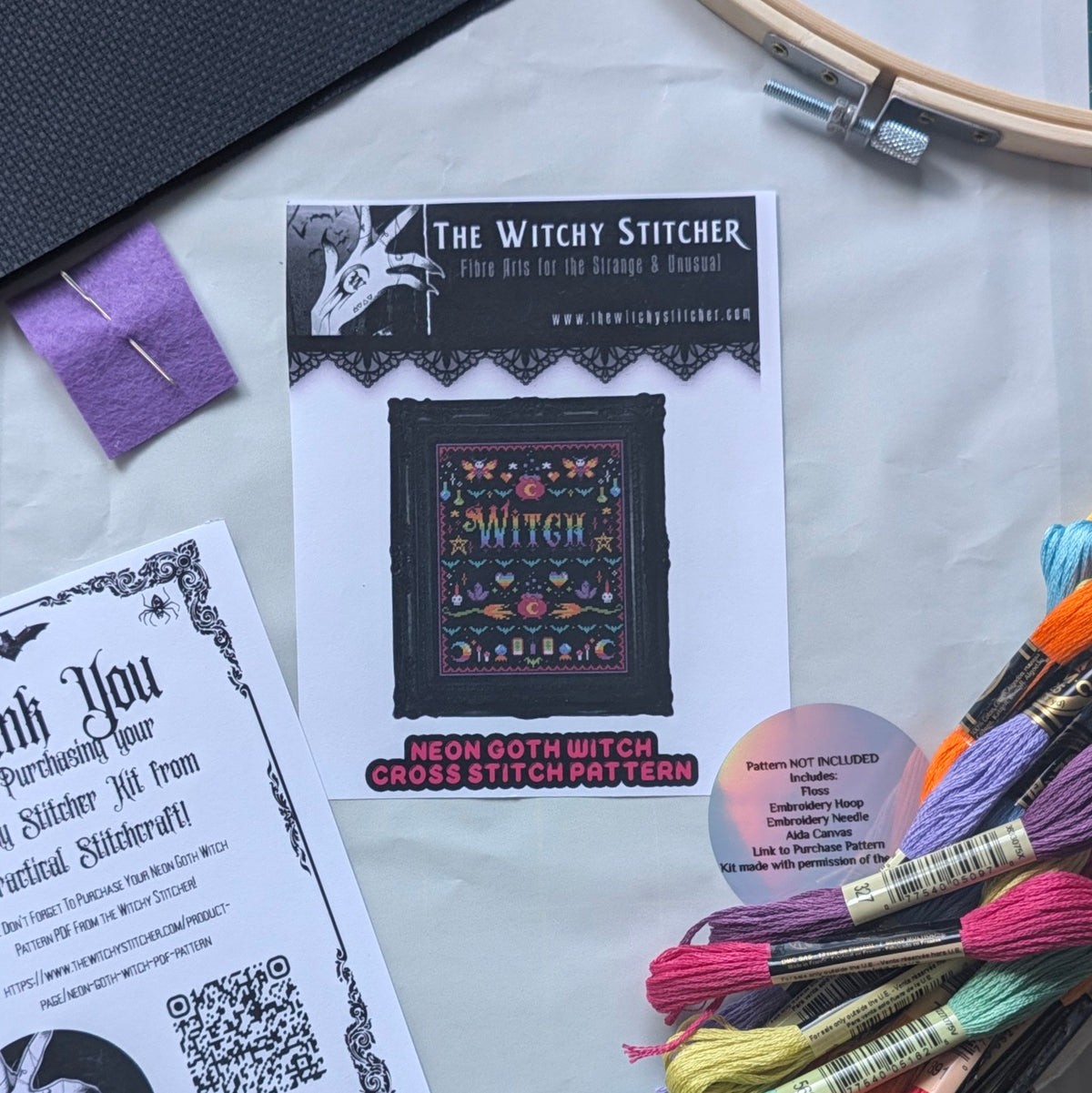 The Witchy Stitcher - Neon Goth Witch Sampler - **Supplies Only**