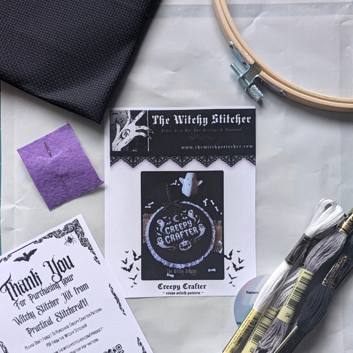 The Witchy Stitcher - Black and White Creepy Crafter Kit - **Supplies Only**