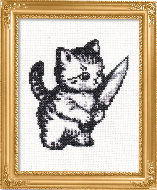 Subversive Cross Stitch - Stabby/Evil Kitty from Strike Gently Deluxe Kit