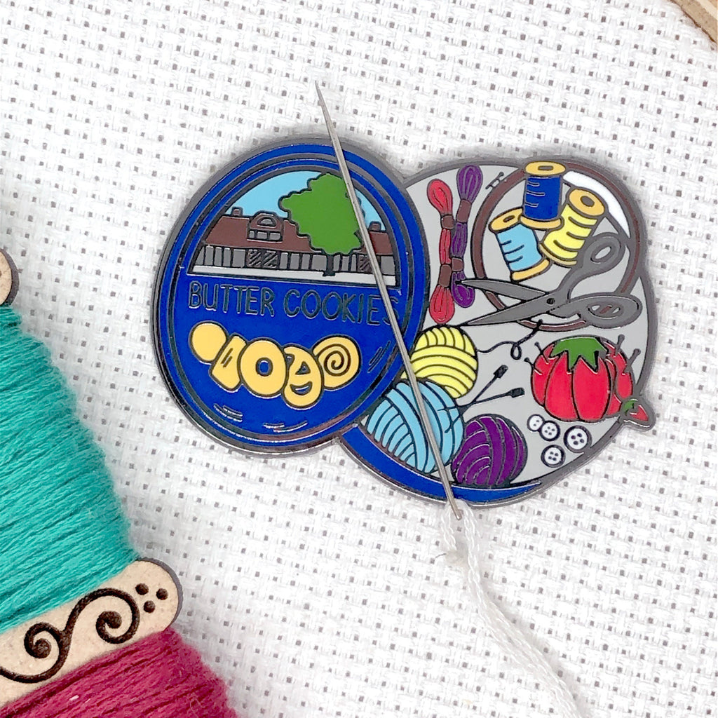 Cookie Tin Full of Sewing Notions Needle Minder