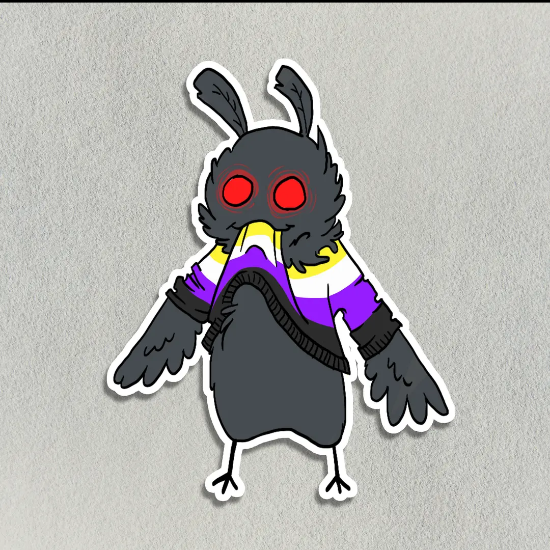 Salt Birch Cute Mothman Eating His Own Non-binary Sweater Sticker