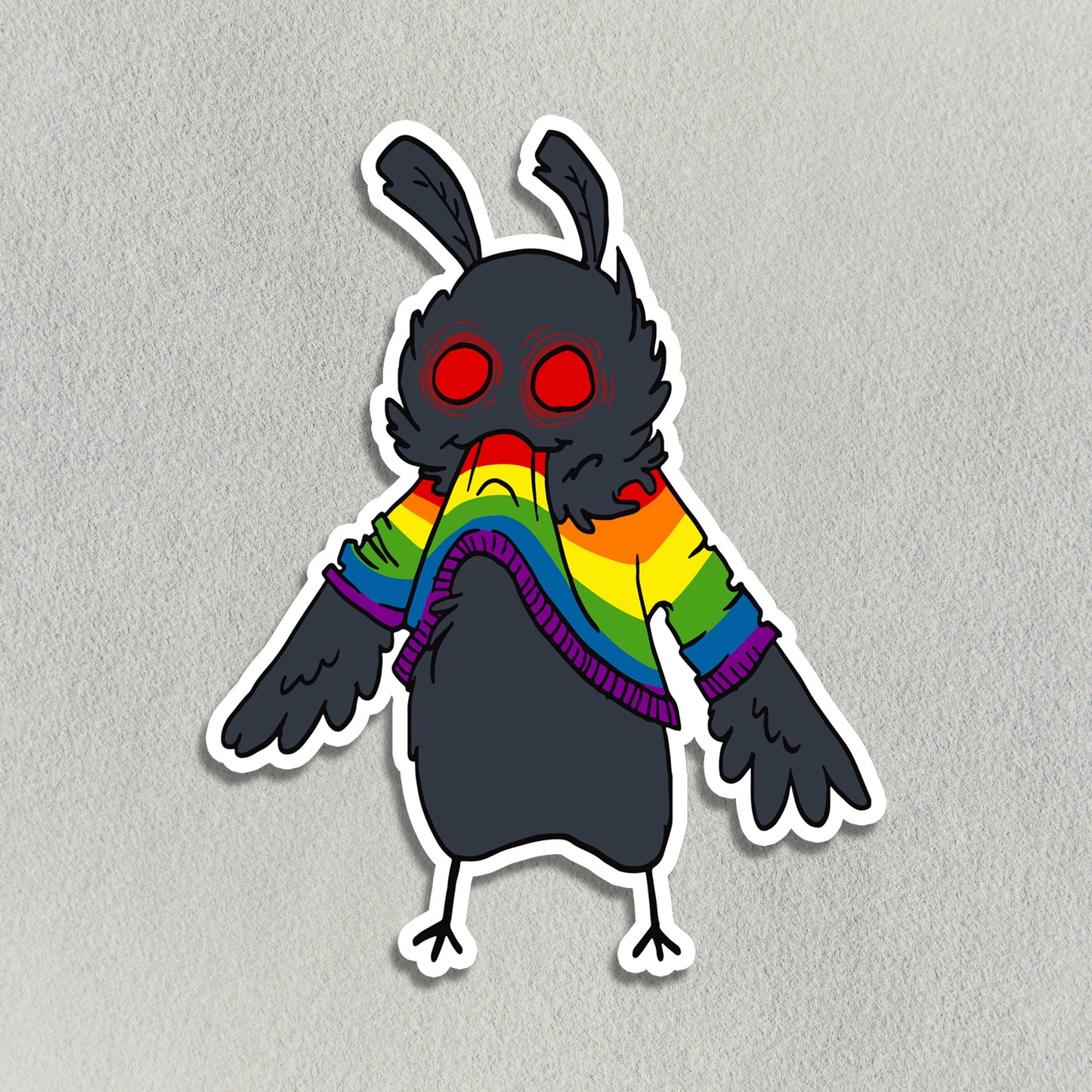 Salt Birch Cute Mothman Eating His Own Rainbow Sweater Sticker