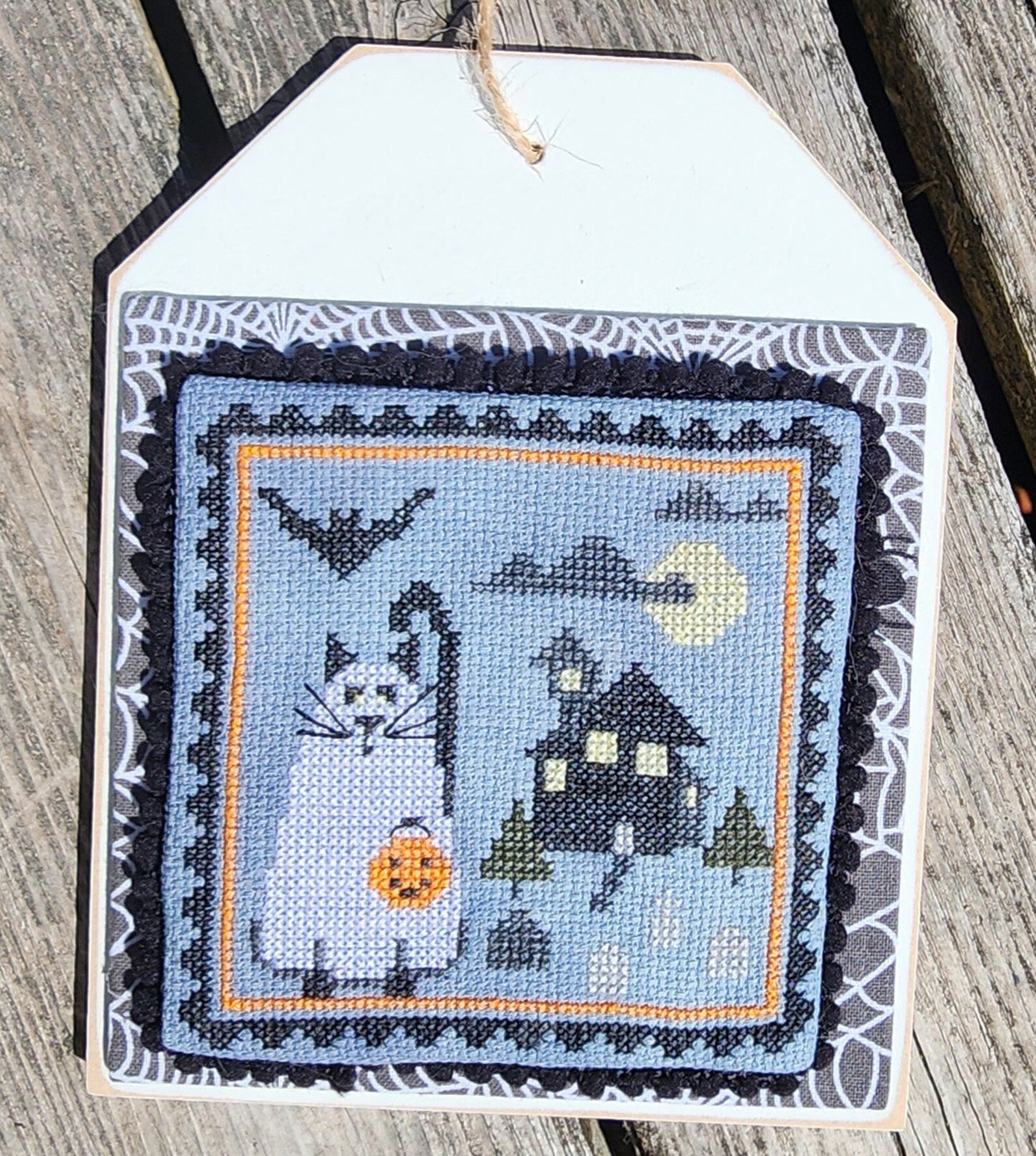 Cobweb and Rose - Spooky Cat - Spooky Stamp Series - Cross Stitch Pattern