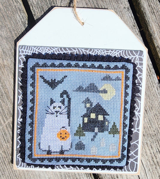 Cobweb and Rose - Spooky Cat - Spooky Stamp Series - Cross Stitch Pattern