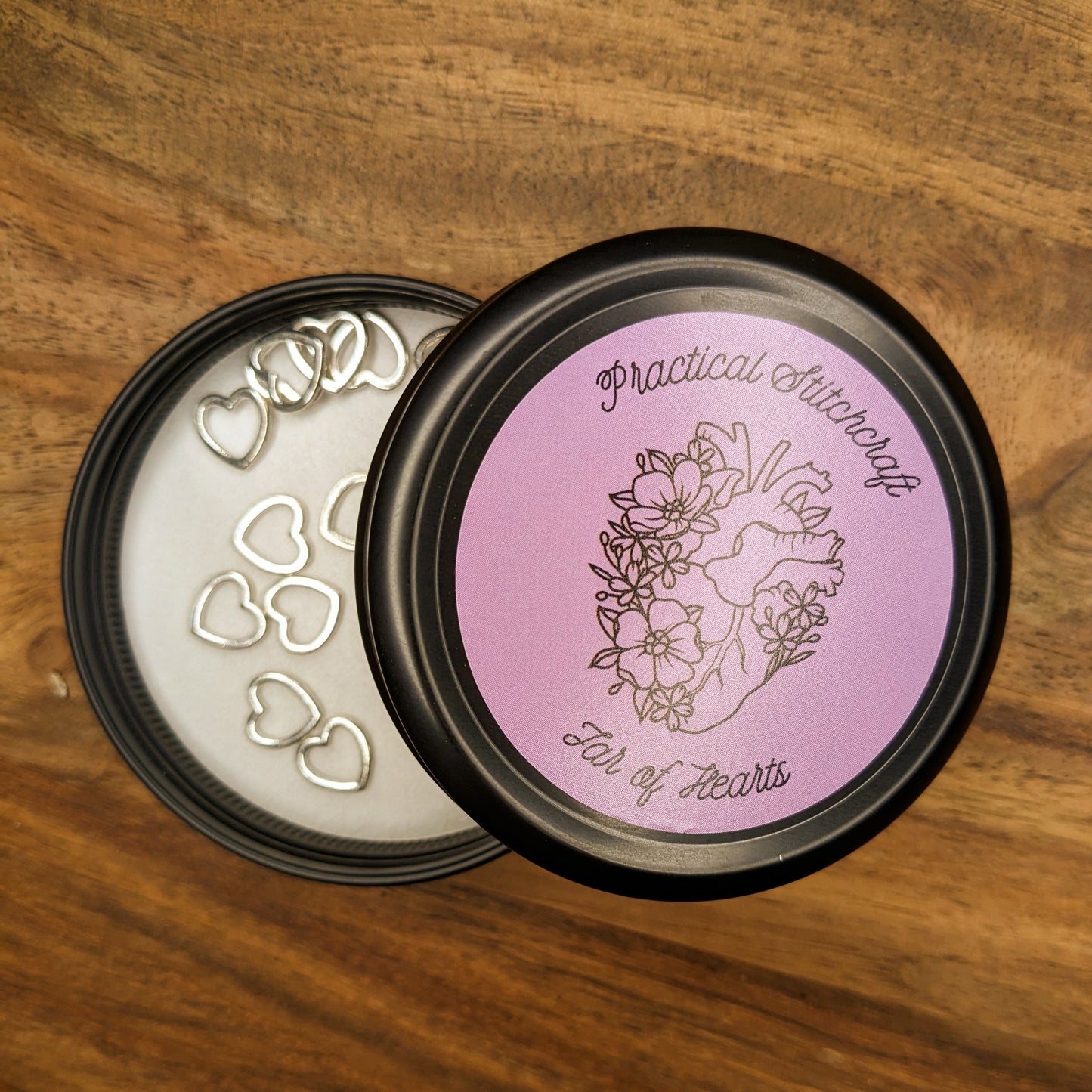 Practical Stitchcraft Jar of Hearts Stitchmarkers with Tin